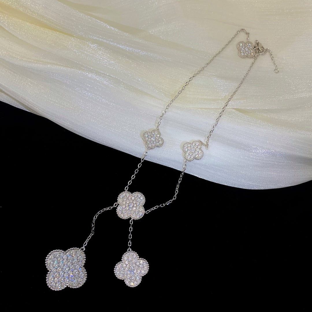 Pomuse CLOVER 6 MOTIFS SILVER DIAMONDS NECKLACE