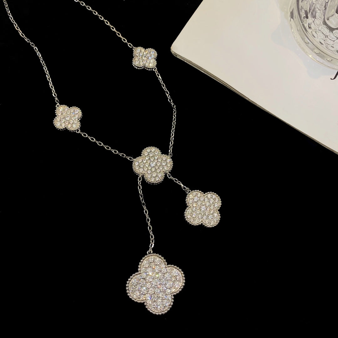 Pomuse CLOVER 6 MOTIFS SILVER DIAMONDS NECKLACE