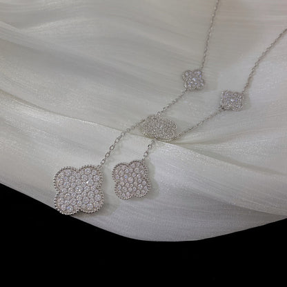 Pomuse CLOVER 6 MOTIFS SILVER DIAMONDS NECKLACE