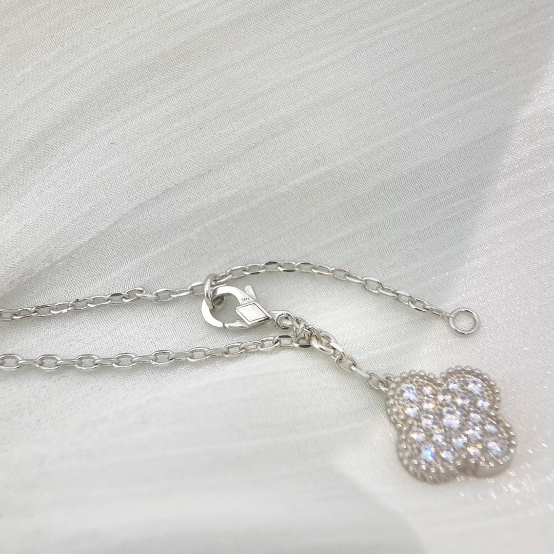 Pomuse CLOVER 6 MOTIFS SILVER DIAMONDS NECKLACE