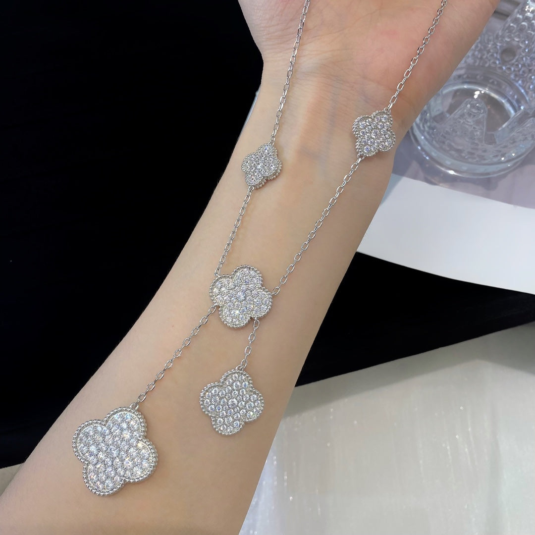 Pomuse CLOVER 6 MOTIFS SILVER DIAMONDS NECKLACE