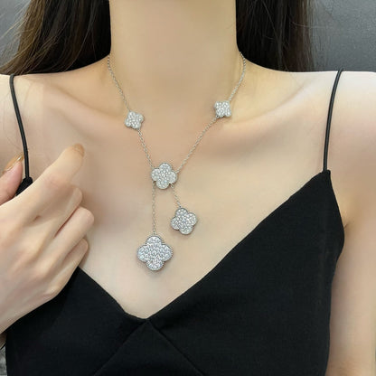 Pomuse CLOVER 6 MOTIFS SILVER DIAMONDS NECKLACE