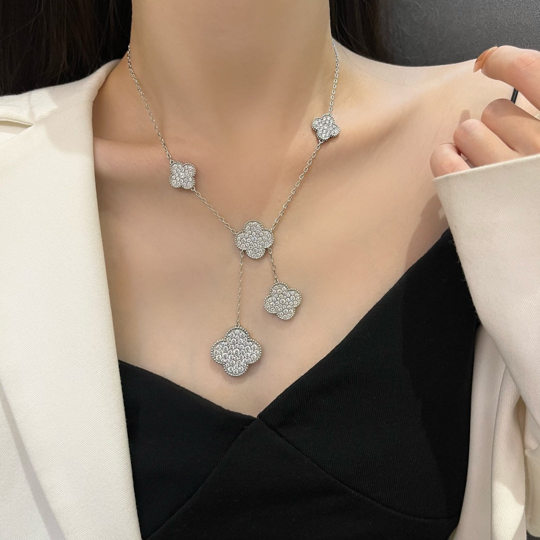 Pomuse CLOVER 6 MOTIFS SILVER DIAMONDS NECKLACE