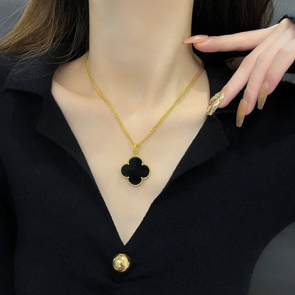 Pomuse CLOVER 25MM NECKLACE GOLD ONYX