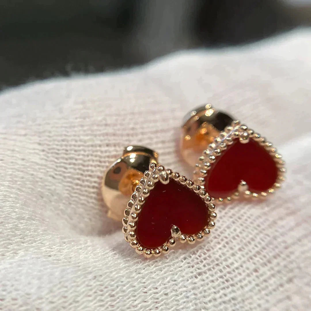 Pomuse HEART CARNELIAN STUD EARRINGS