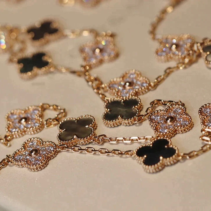 Pomuse CLOVER 20 MOTIFS DARK MOP DIAMOND  NECKLACE