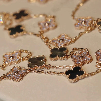 Pomuse CLOVER 20 MOTIFS DARK MOP DIAMOND  NECKLACE