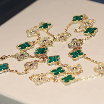 Pomuse CLOVER 20 MOTIFS MALACHITE DIAMOND NECKLACE