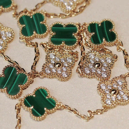 Pomuse CLOVER 20 MOTIFS MALACHITE DIAMOND NECKLACE
