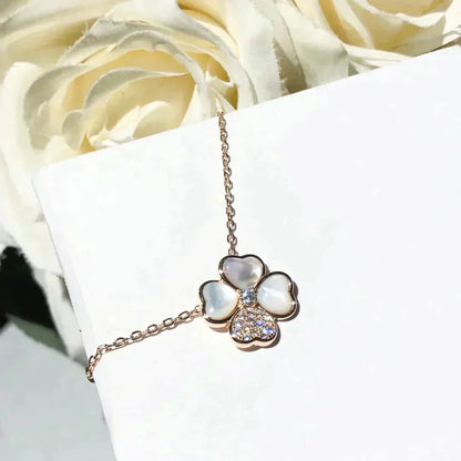 Pomuse CLOVER MOP DIAMOND ROSE GOLD NECKLACE
