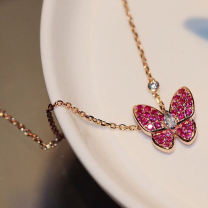 Pomuse BUTTERFLY RED DIAMOND ROSE GOLD NECKLACE
