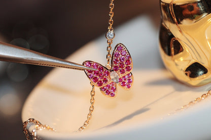 Pomuse BUTTERFLY RED DIAMOND ROSE GOLD NECKLACE