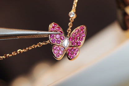 Pomuse BUTTERFLY RED DIAMOND ROSE GOLD NECKLACE