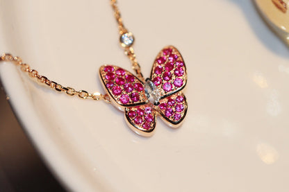 Pomuse BUTTERFLY RED DIAMOND ROSE GOLD NECKLACE
