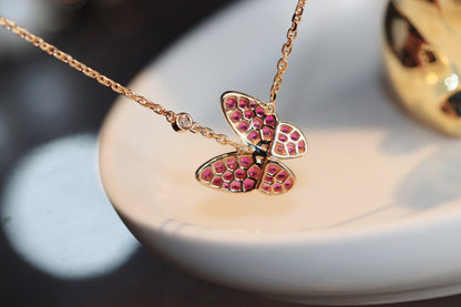 Pomuse BUTTERFLY RED DIAMOND ROSE GOLD NECKLACE
