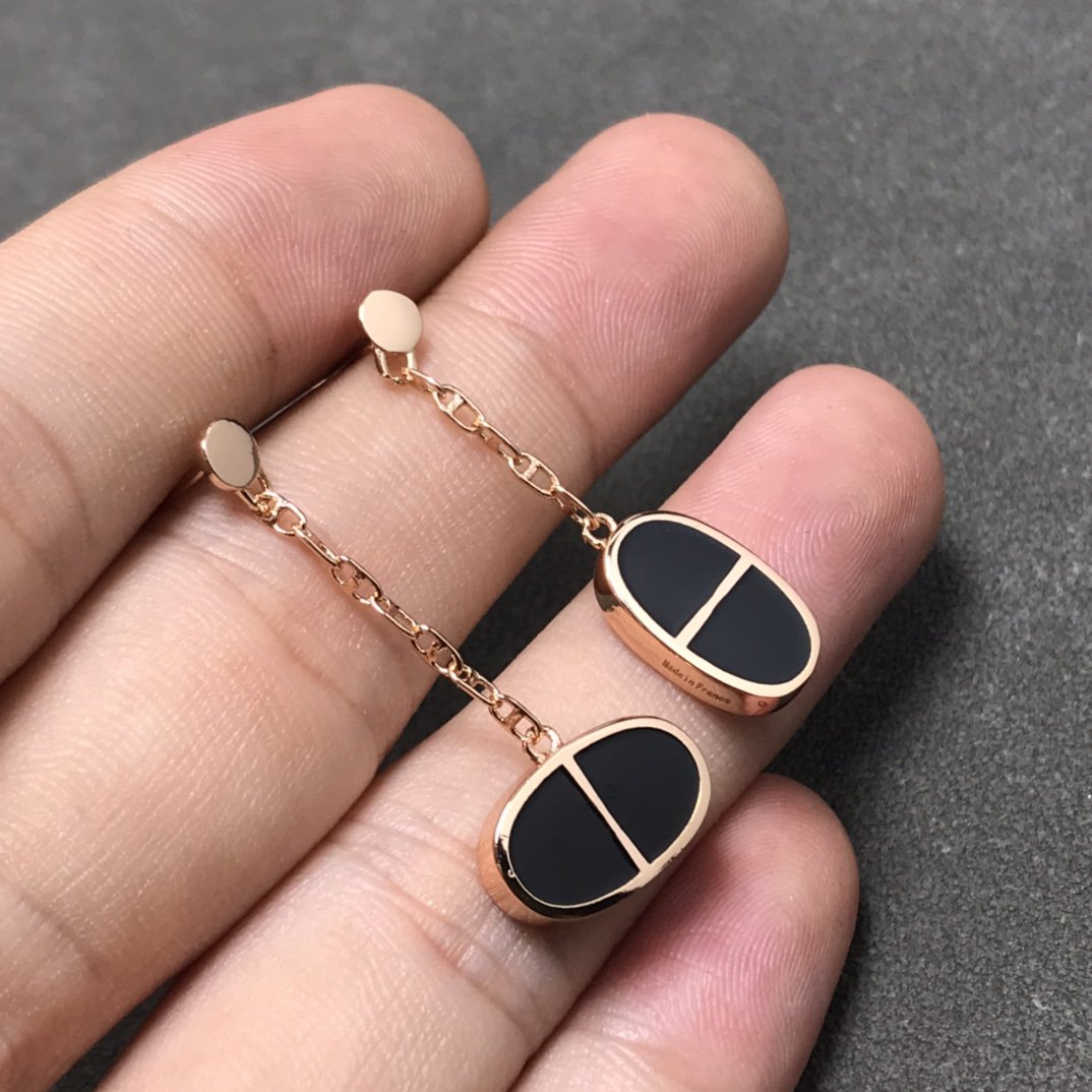 Pomuse CHAINE VERSO BLACK CERAMIC SILVER EARRINGS