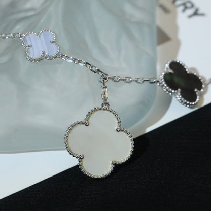 Pomuse CLOVER BRACELET 5 MOTIFS MOP CHALCEDONY SILVER