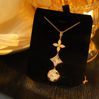 Pomuse STAR AND SUN DIAMOND PINK GOLD NECKLACE