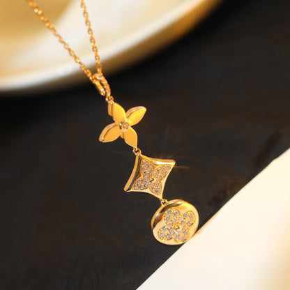 Pomuse STAR AND SUN DIAMOND PINK GOLD NECKLACE