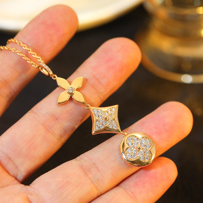 Pomuse STAR AND SUN DIAMOND PINK GOLD NECKLACE