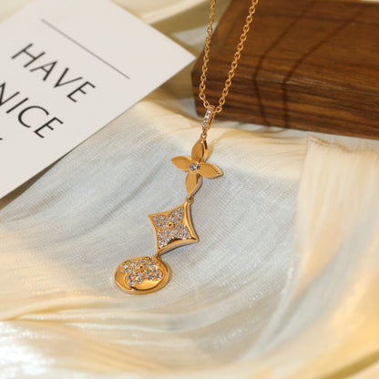 Pomuse STAR AND SUN DIAMOND PINK GOLD NECKLACE