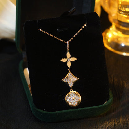 Pomuse STAR AND SUN DIAMOND PINK GOLD NECKLACE
