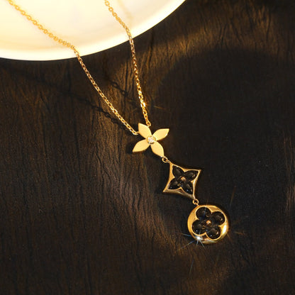 Pomuse STAR AND SUN ONYX PINK GOLD NECKLACE