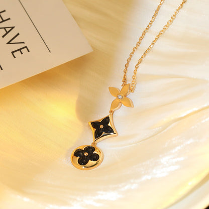 Pomuse STAR AND SUN ONYX PINK GOLD NECKLACE