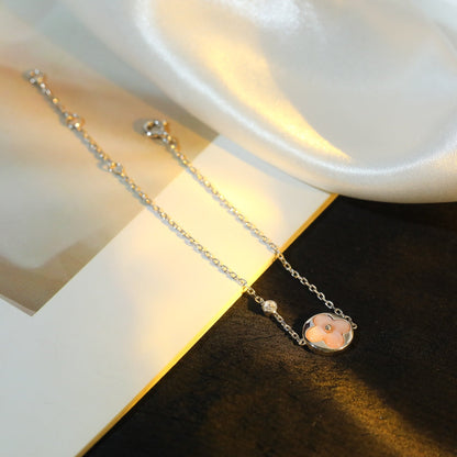 Pomuse SUN MOTIF PINK MOP SILVER BRACELET