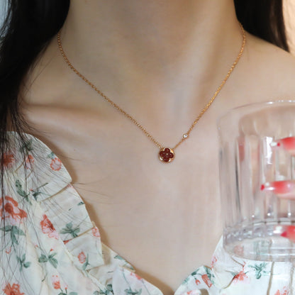 Pomuse SUN PEDANT PINK GOLD 1 DIAMOND NECKLACE