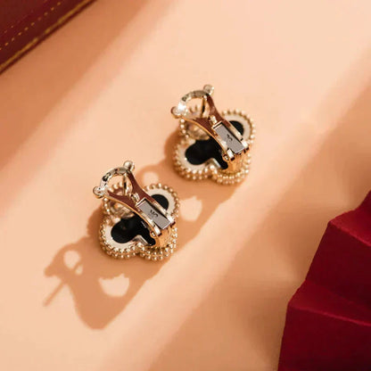 Pomuse CLOVER MEDIUM 1 MOTIFS  ONYX STUD EARRINGS