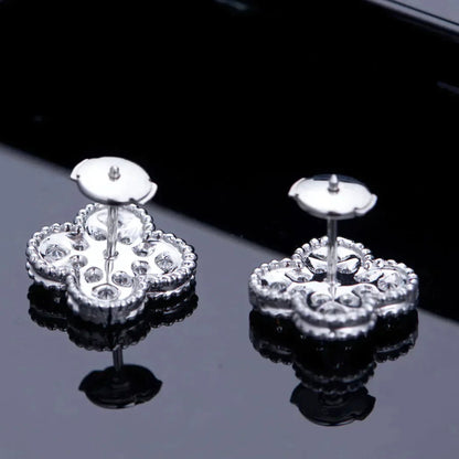 Pomuse CLOVER 1 MOTIFS DIAMOND STUD EARRINGS SILVER