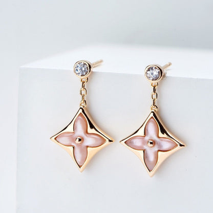 Pomuse DOUBLE STAR PINK GOLD MOP DROP EARRINGS