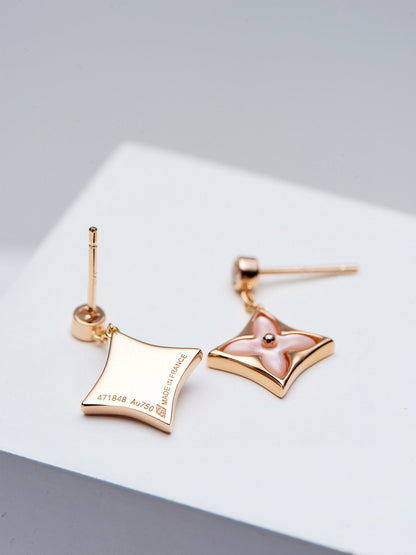 Pomuse DOUBLE STAR PINK GOLD MOP DROP EARRINGS