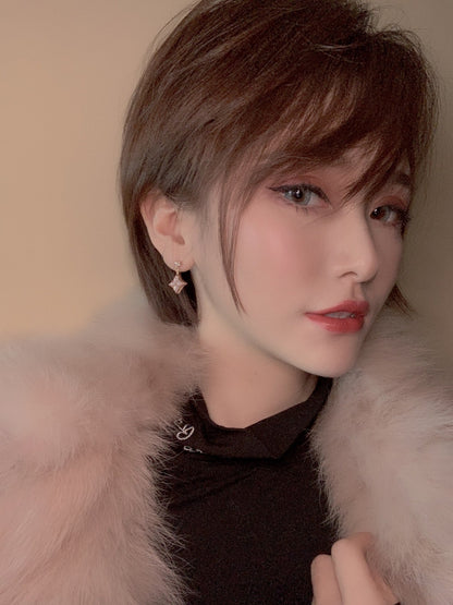 Pomuse DOUBLE STAR PINK GOLD MOP DROP EARRINGS