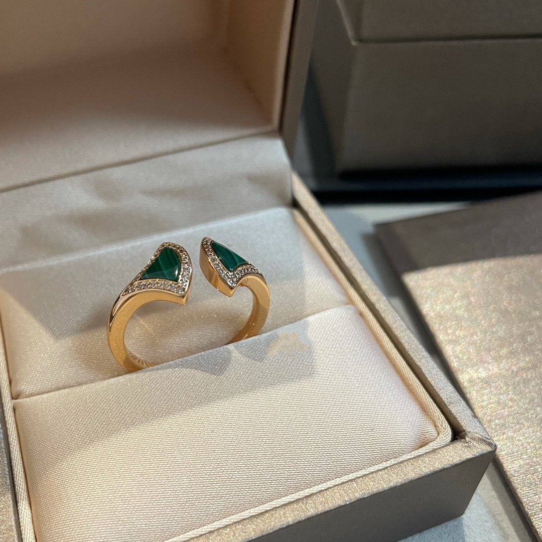 Pomuse DREAM MALACHITE DIAMOND OPEN RING