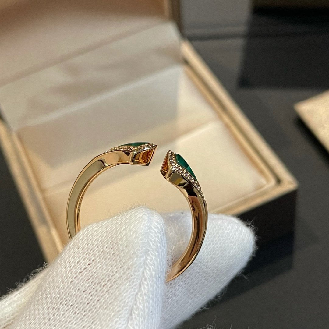 Pomuse DREAM MALACHITE DIAMOND OPEN RING