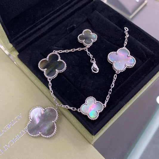 Pomuse CLOVER 5 MOTIFS SIVLER DARK MOP BRACELET