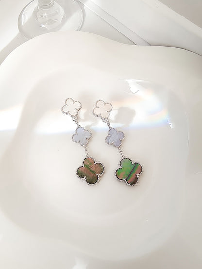 Pomuse CLOVER 3 MOTIFS CHALCEDONY DARK MOP SILVER EARRINGS
