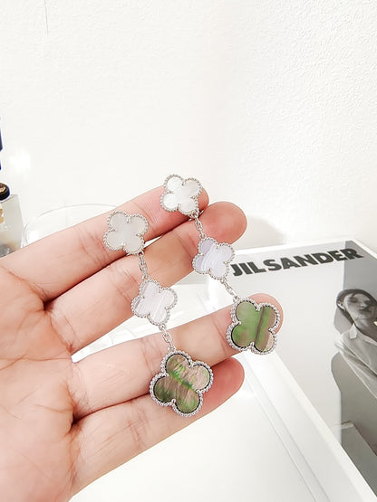 Pomuse CLOVER 3 MOTIFS CHALCEDONY DARK MOP SILVER EARRINGS