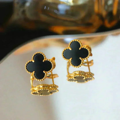 Pomuse CLOVER MEDIUM 1 MOTIFS  ONYX STUD EARRINGS