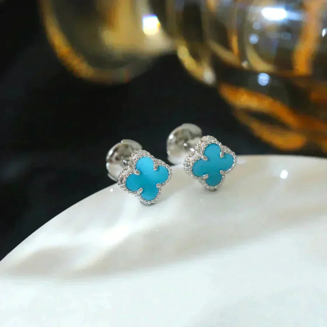 Pomuse CLOVER MINI 9.5MM ONYX STUD EARRINGS SILVER