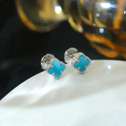 Pomuse CLOVER MINI 9.5MM ONYX STUD EARRINGS SILVER