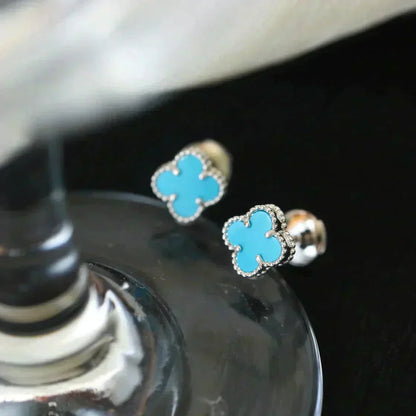 Pomuse CLOVER MINI 9.5MM ONYX STUD EARRINGS SILVER