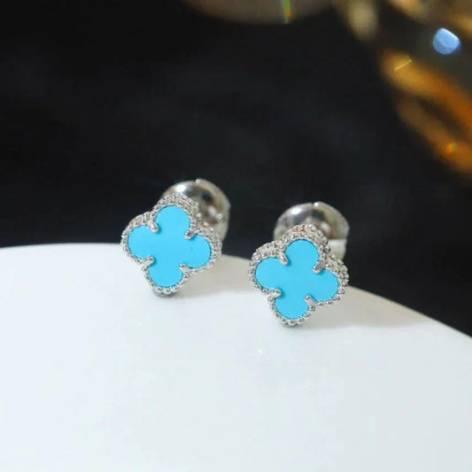 Pomuse CLOVER MINI 9.5MM ONYX STUD EARRINGS SILVER