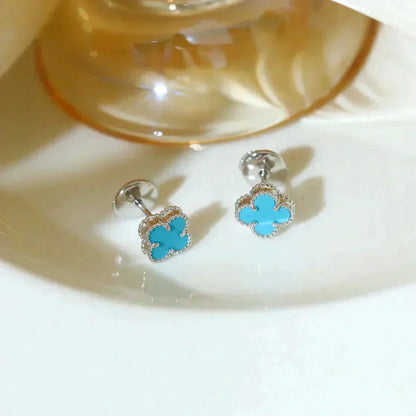 Pomuse CLOVER MINI 9.5MM ONYX STUD EARRINGS SILVER