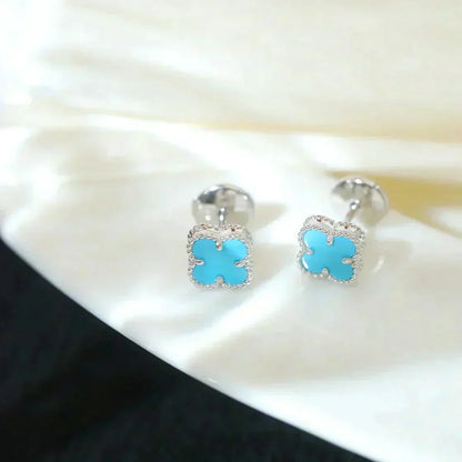 Pomuse CLOVER MINI 9.5MM ONYX STUD EARRINGS SILVER