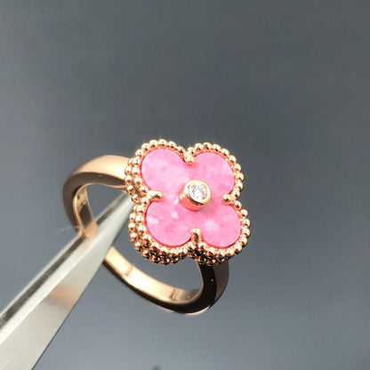 Pomuse CLOVER RHODONITE ROSE GOLD RING