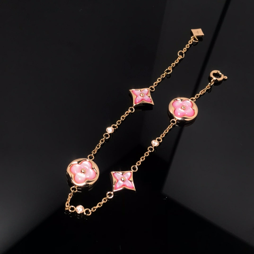Pomuse STAR AND SUN 4 MOTIF PINK MOP PINK GOLD BRACELET