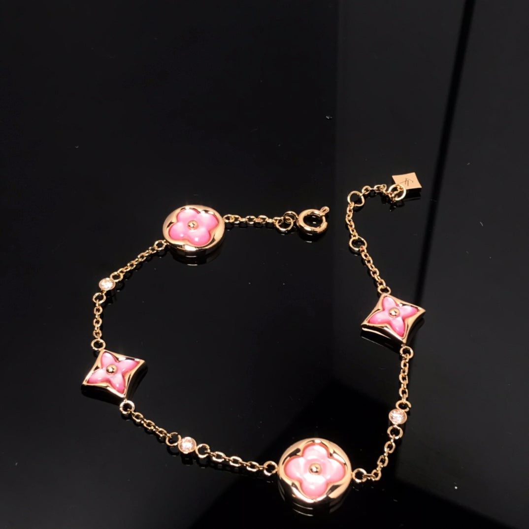 Pomuse STAR AND SUN 4 MOTIF PINK MOP PINK GOLD BRACELET